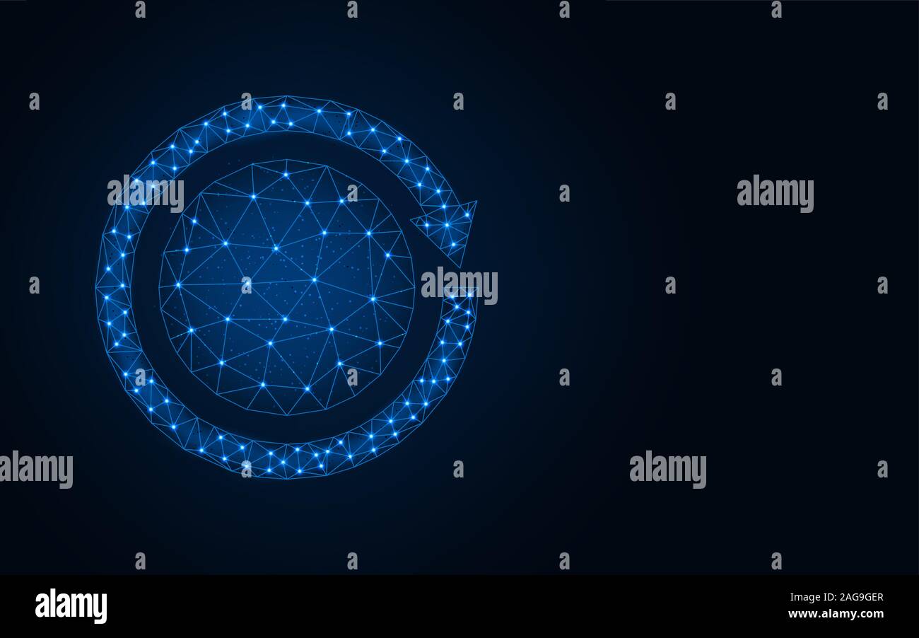 Cycle low poly design, rotation wireframe mesh polygonal vector illustration made from points and lines on dark blue background Stock Vector