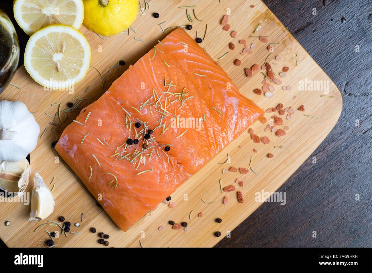 Big chunk of Salmon fillet with it's ingredients Stock Photo Alamy