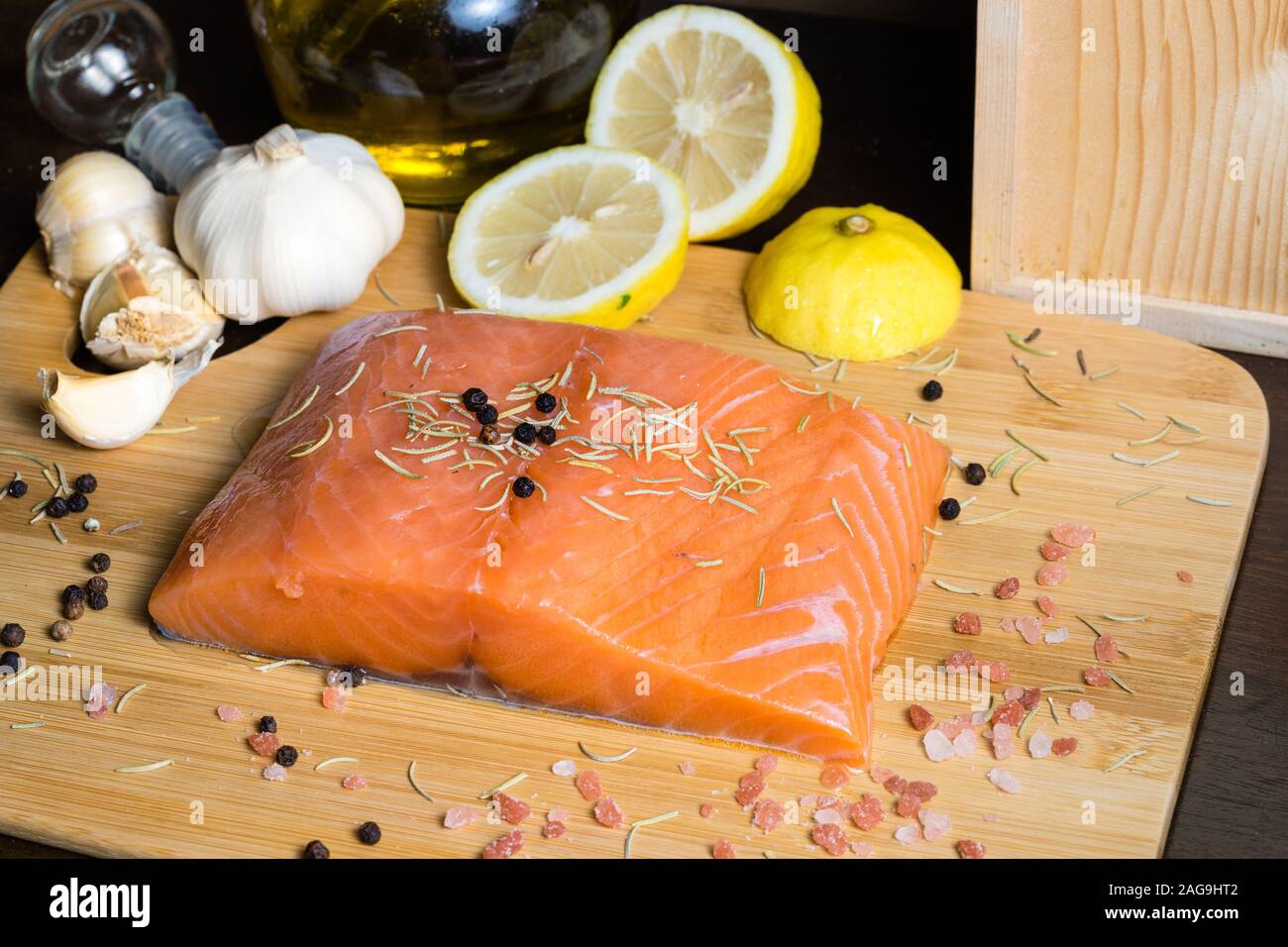 Big chunk of Salmon fillet with it's ingredients Stock Photo Alamy