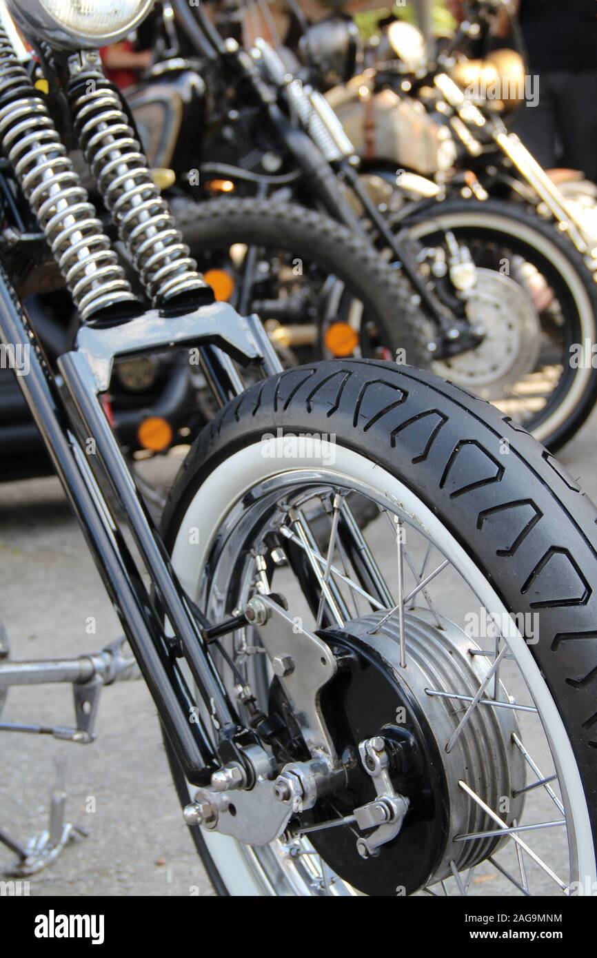Drum Brake On The Wheel Of Old School Motorbike Stock Photo