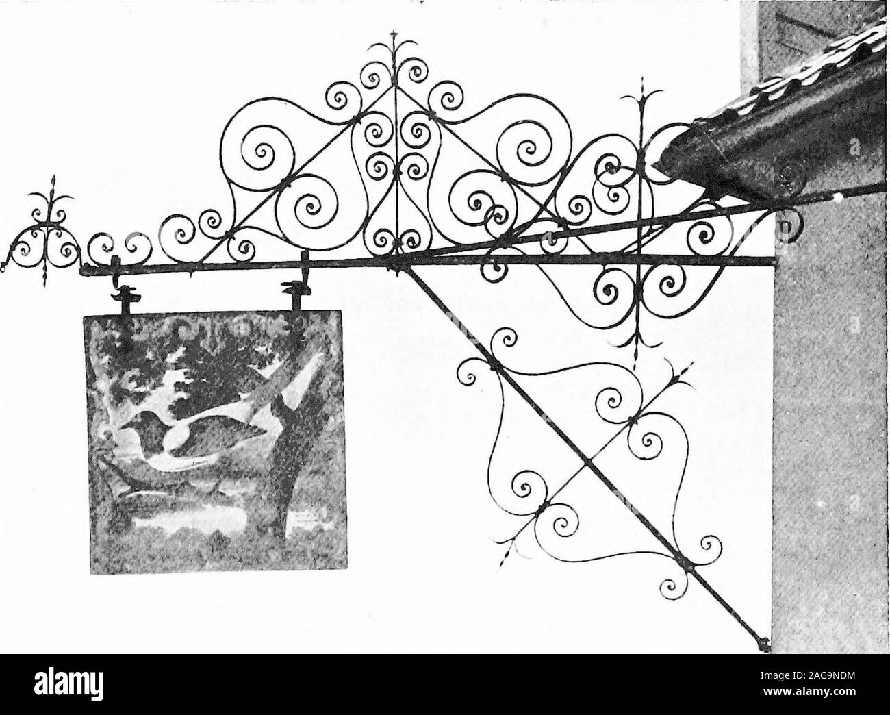 . English ironwork of the XVIIth & XVIIIth centuries; an historical & analytical account of the development of exterior smithcraft. FIG. 141. the ship Hotel, mere, wilts.. FIG. 142. the magpie, HARLESTON, NORFOLK. Inn Signs Stock Photo