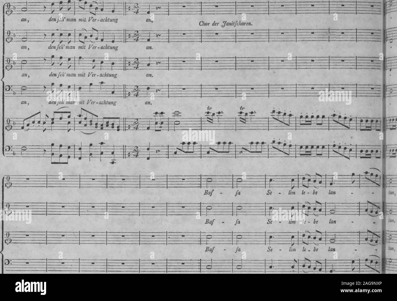 . Die Entfuhrung aus dem Serail : ein komisches Singspiel in drey Aufzugen (1796). s^Ü^üüHÜ kann, den/eh n ^ I / -0--£9- .7*- -0- -*- -fS- -®- | I | 1&gt; Mozart, Entführ, ans dem Serail, =5^= 150 Allegro vivace.. Baf fa Se - lim le - be tan Stock Photo