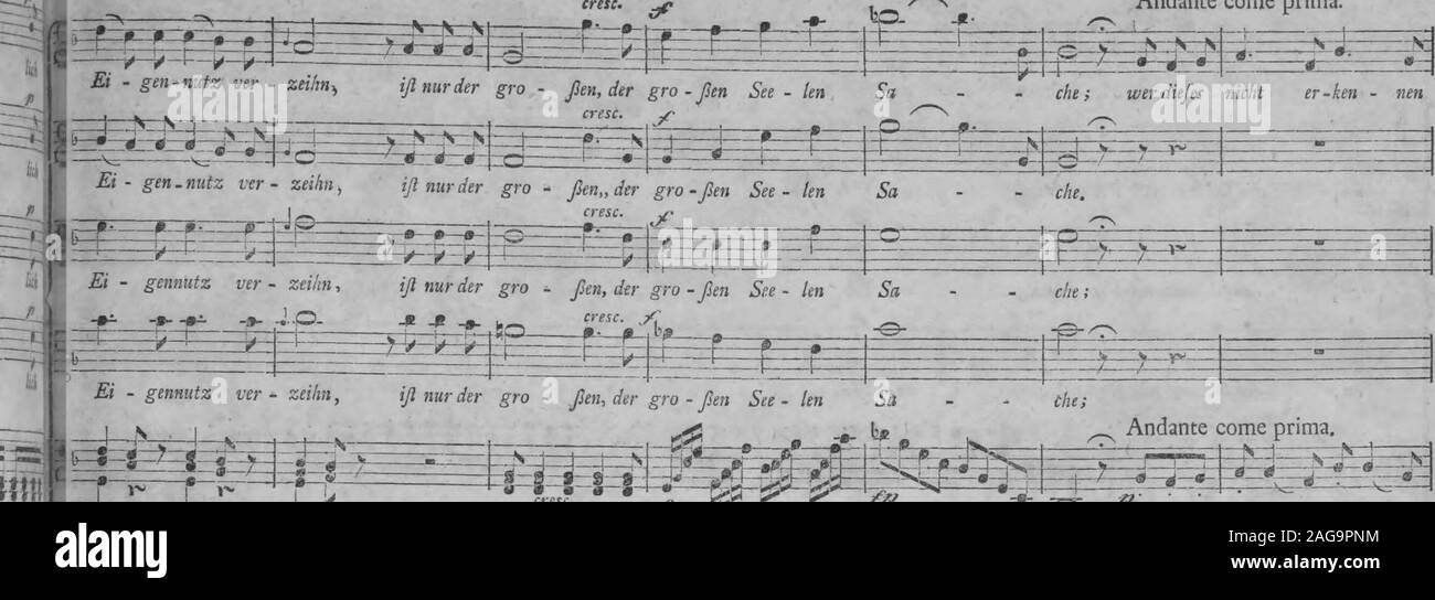 . Die Entfuhrung aus dem Serail : ein komisches Singspiel in drey Aufzugen (1796). die Ra - che mm^imuün***** nicht! iß fo haß - Ikh als Hache, hin-grgen menfchlich,gü - tig fem, undoh-n ggf« ± ^j i, j j j&gt;|J J&gt;JJ fHfeggW^^^ J|)&gt;)!T, Andante come prima.. Andante come prima. Stock Photo