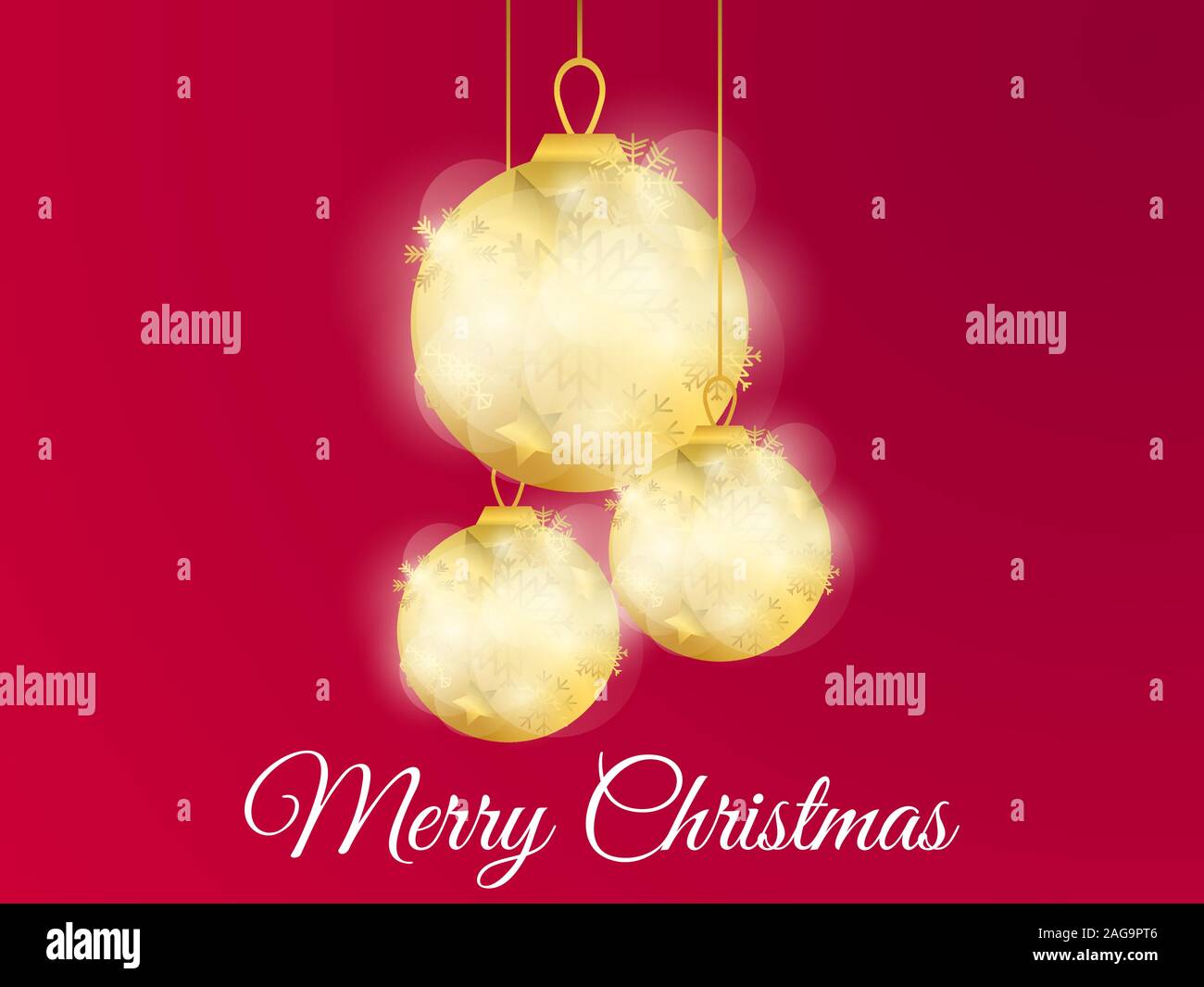 Christmas ball with a golden gradient and snowflakes and on a red background. Vector illustration Stock Vector