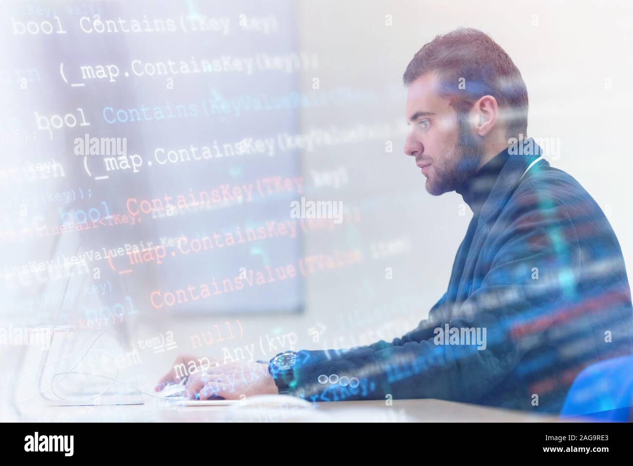 Programmer working in a software development and coding technologies ...
