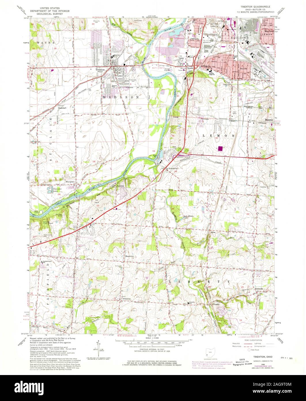 USGS TOPO Map Ohio OH Trenton 226818 1966 24000 Restoration Stock Photo