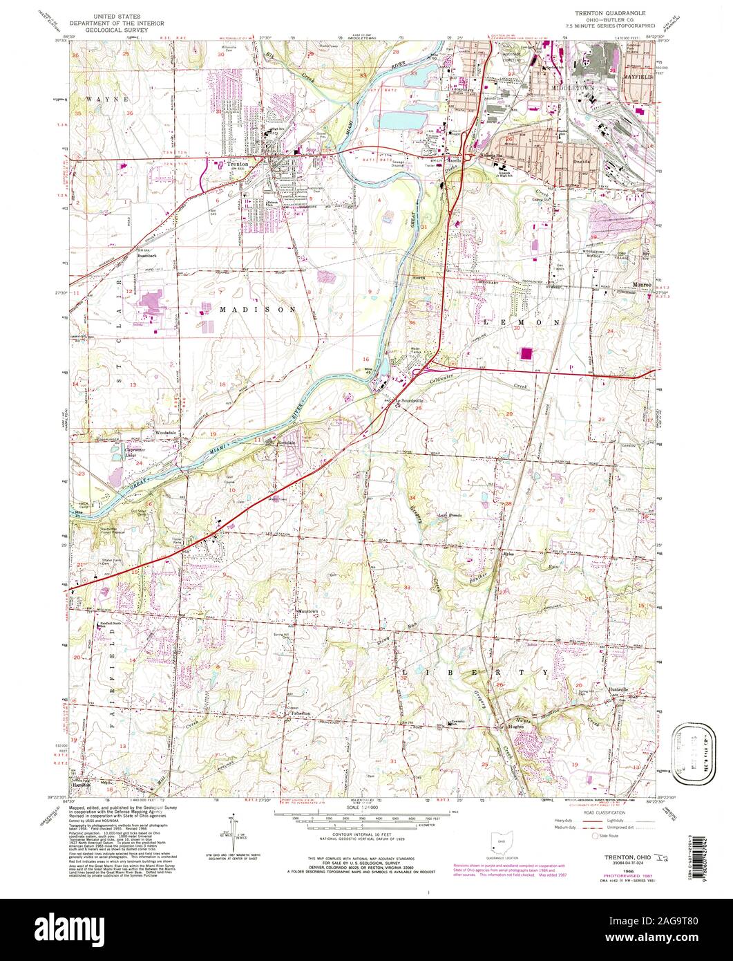 USGS TOPO Map Ohio OH Trenton 228231 1966 24000 Restoration Stock Photo