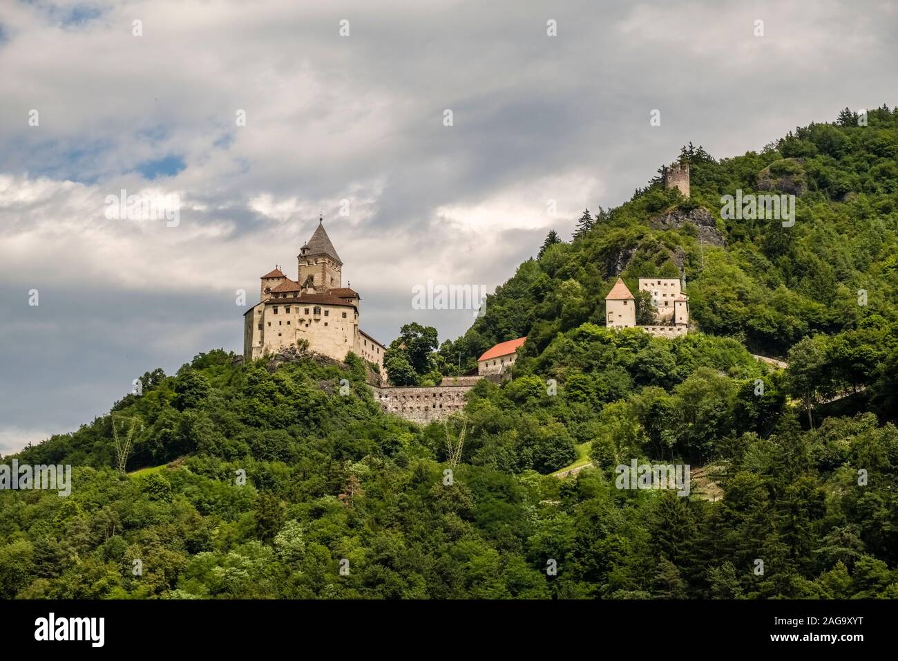 Juval Castle, a medieval castle located at the entrance of the Schnalstal, is the summer residence of the mountaineer Reinhold Messner Stock Photo