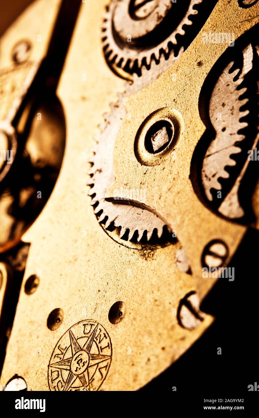 macro detail of the mechanism of a clock Stock Photo Alamy