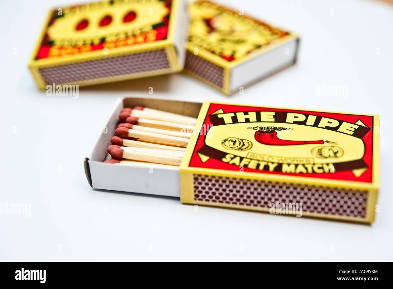 vintage boxes of safety matches isolated Stock Photo