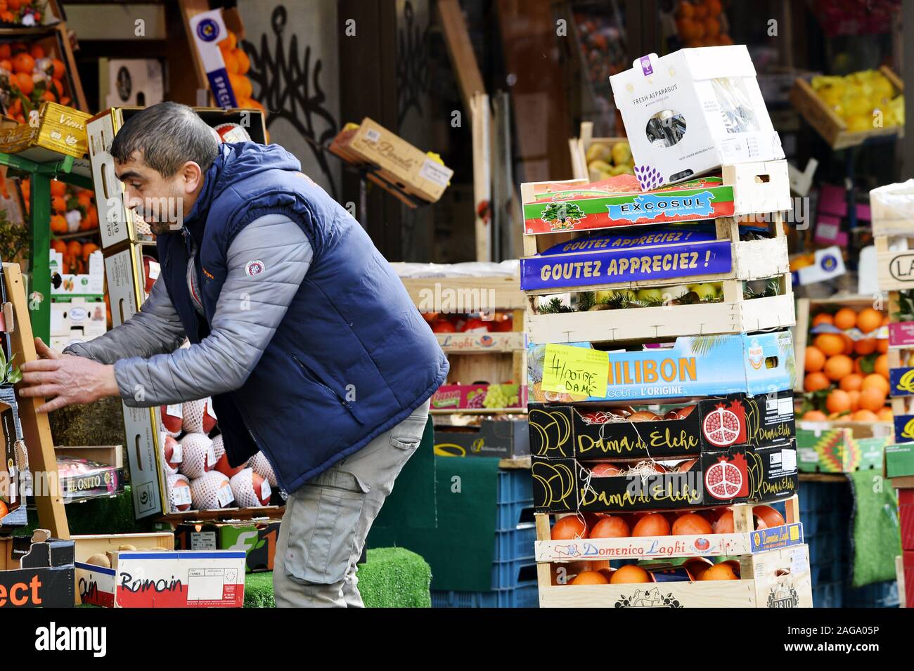Fruit seller display - Paris - France Stock Photo