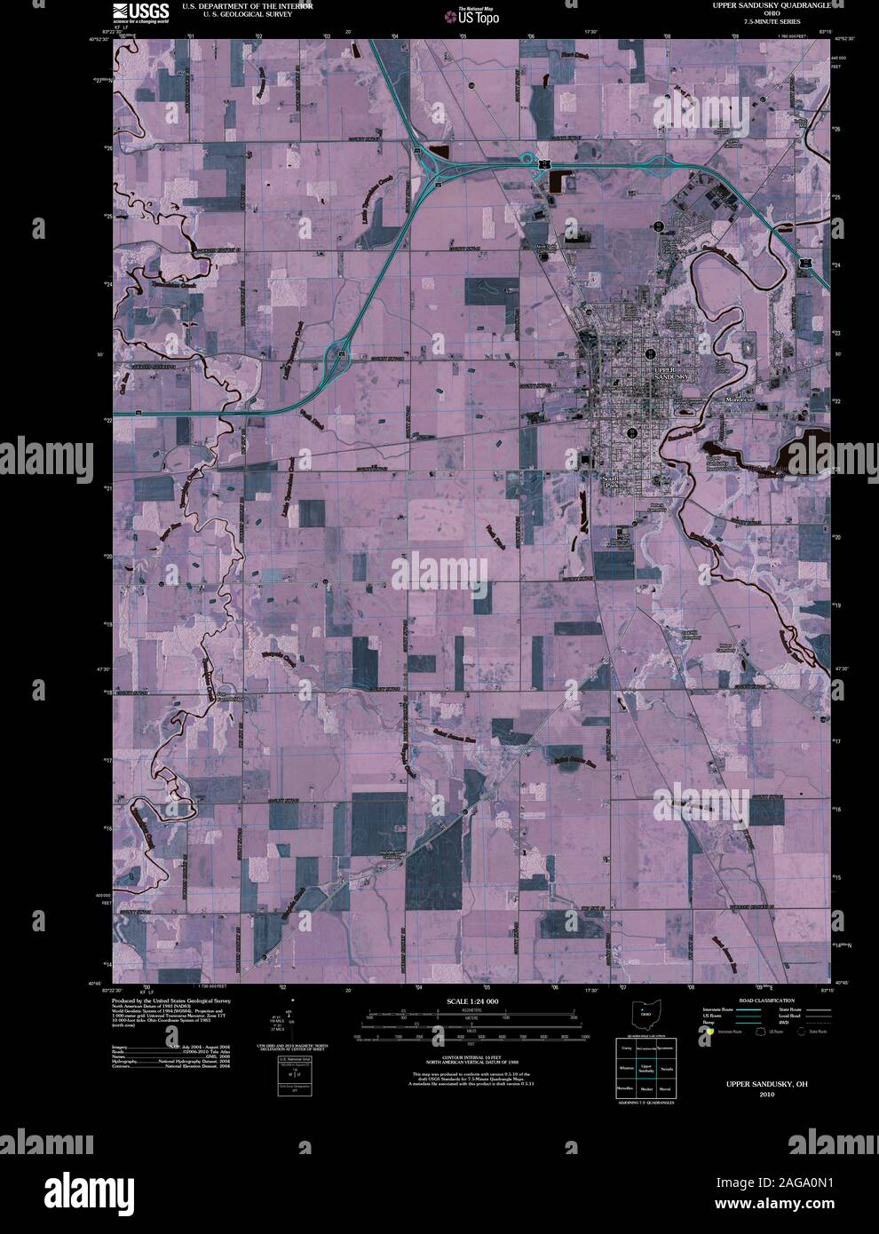 USGS TOPO Map Ohio OH Upper Sandusky 20100809 TM Inverted Restoration Stock Photo