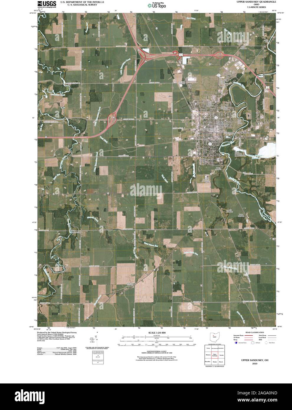 USGS TOPO Map Ohio OH Upper Sandusky 20100809 TM Restoration Stock Photo