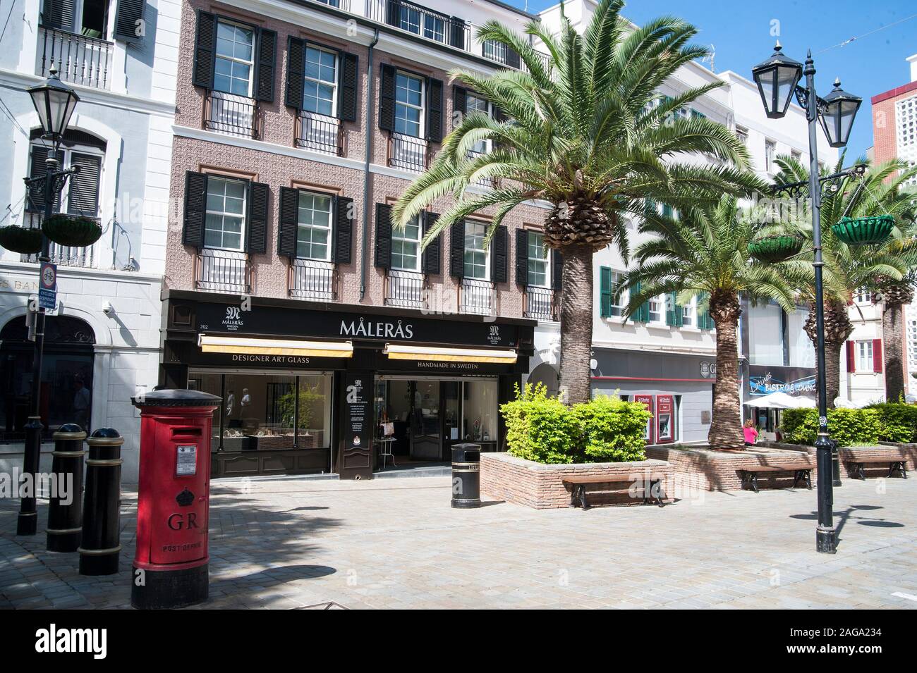 UK, Gibraltar: City centre. There are typical royal mail boxes. Stock Photo