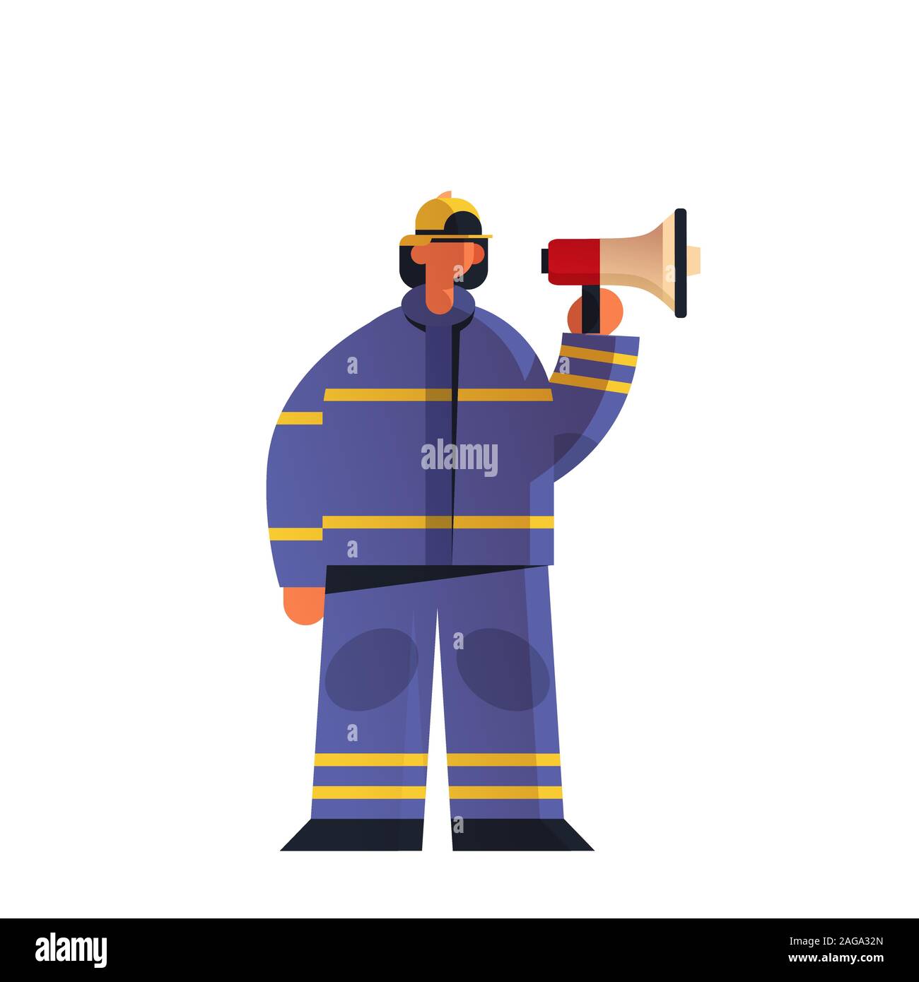 brave fireman holding megaphone loudspeaker firefighter wearing uniform ...
