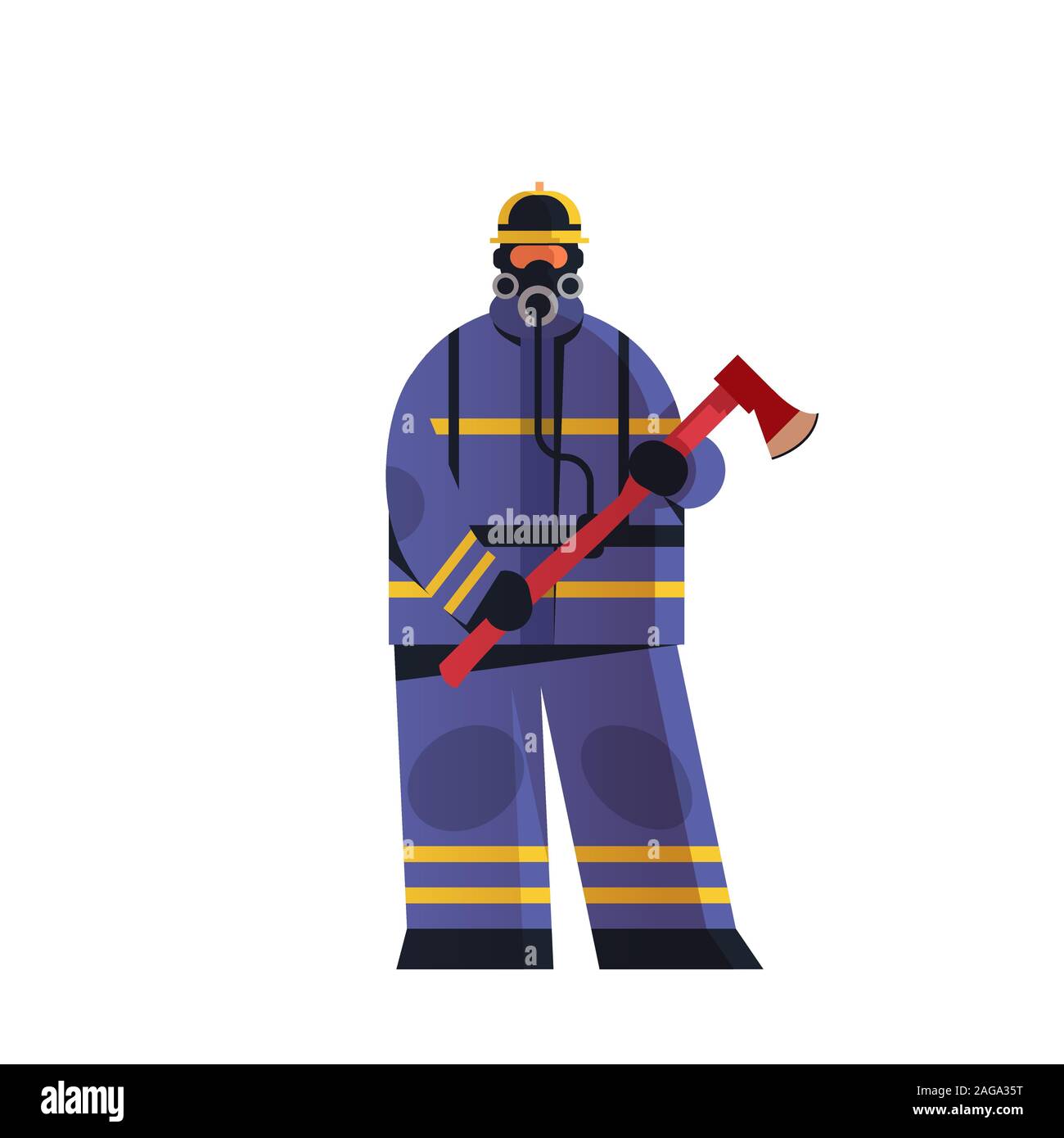 brave fireman holding axe firefighter wearing uniform and helmet ...