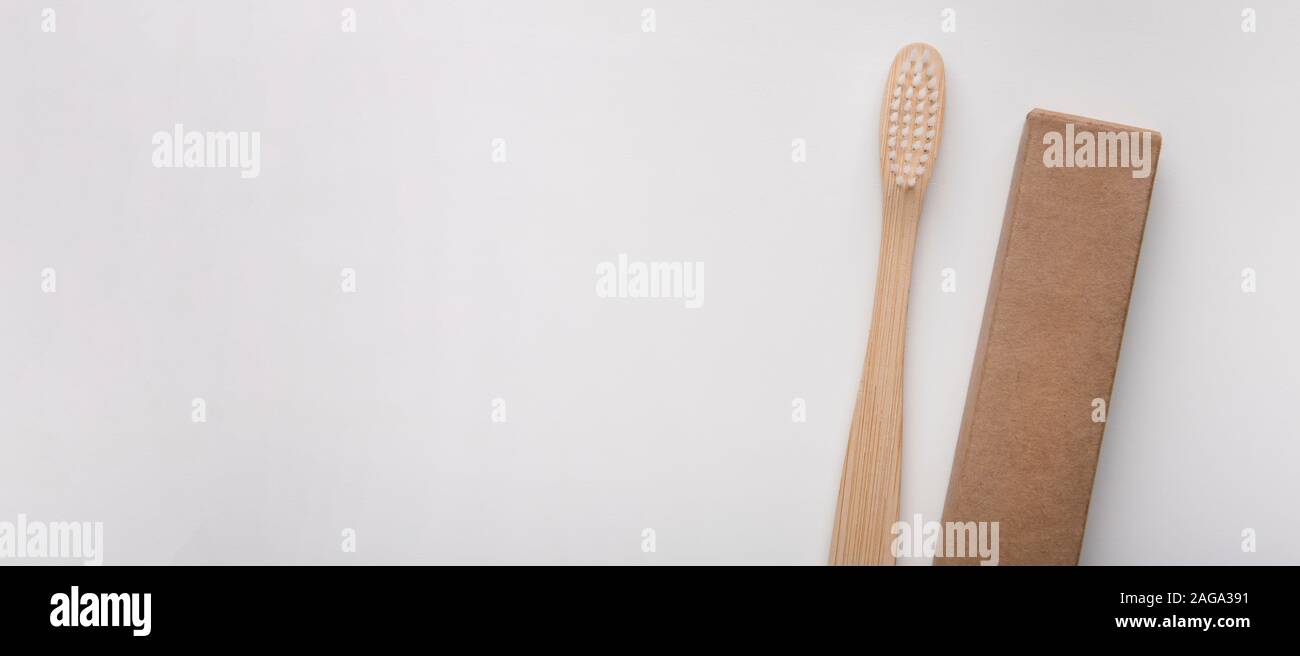 Holder with eco bamboo toothbrush on white background Stock Photo - Alamy