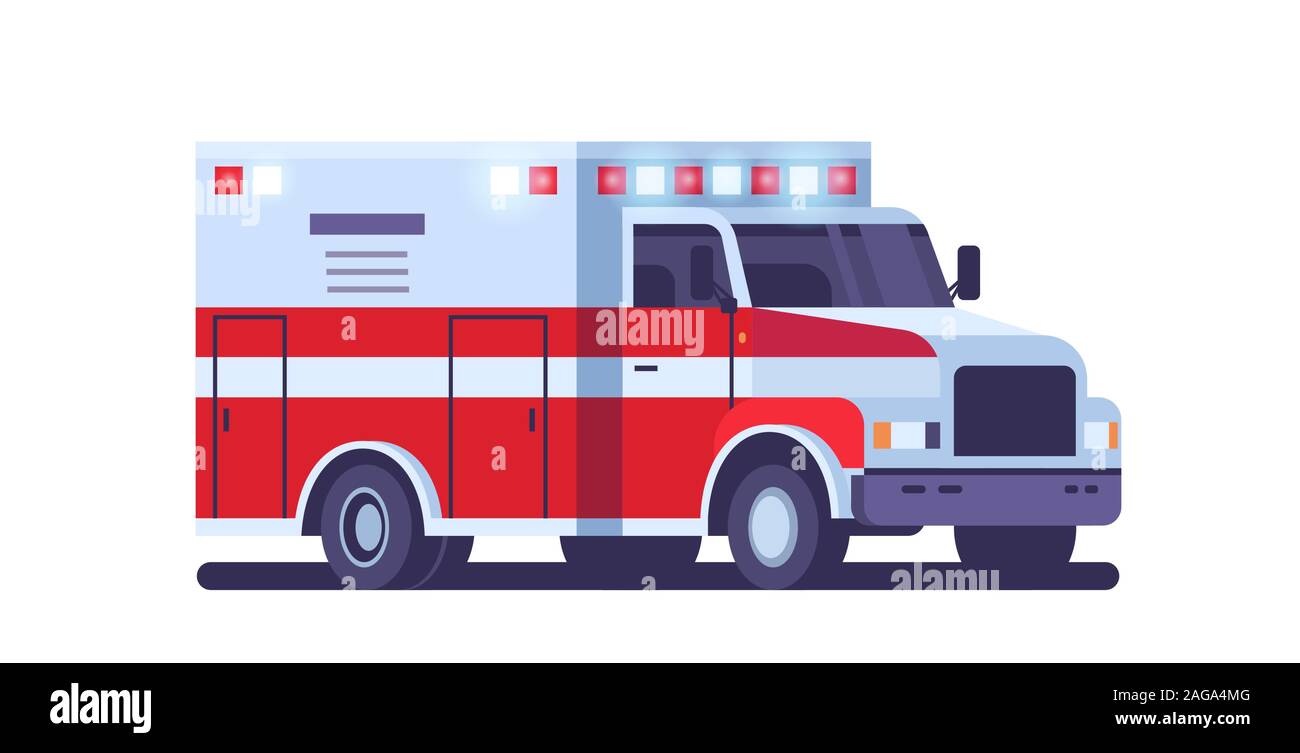 modern ambulance car with emergency sign medical transport healthcare medicine concept flat horizontal vector illustration Stock Vector