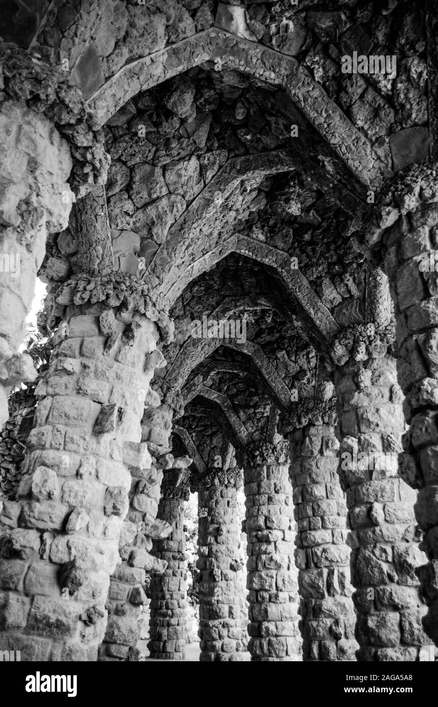 Grayscale closeup low angle shot of a historic ancient building Stock ...
