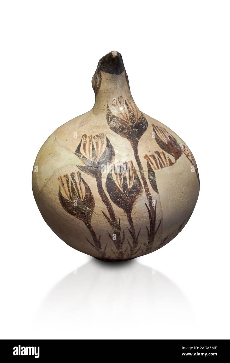 Beak spouted jug decorated with flowering crocus. Early Cycladic I (1650-1550 BC) , Phylakopi, Melos. National Archaeological Museum Athens. Cat No 57 Stock Photo