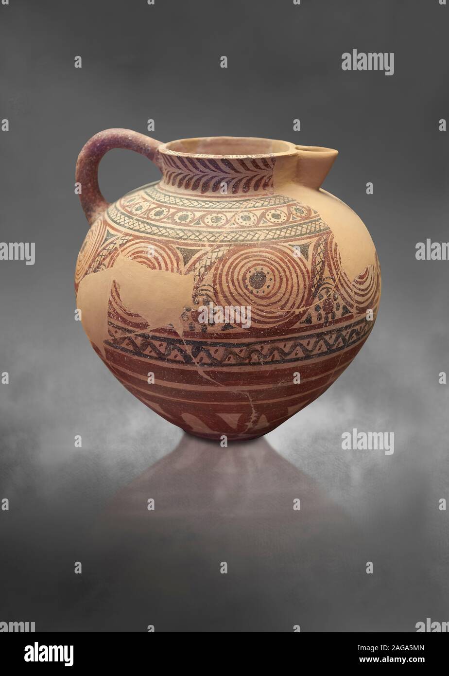 Spherical jug spiral and floral decorated. Early Cycladic I (1650-1550 BC); Phylakopi; Melos. National Archaeological Museum Athens. Cat No 5818.  Gra Stock Photo