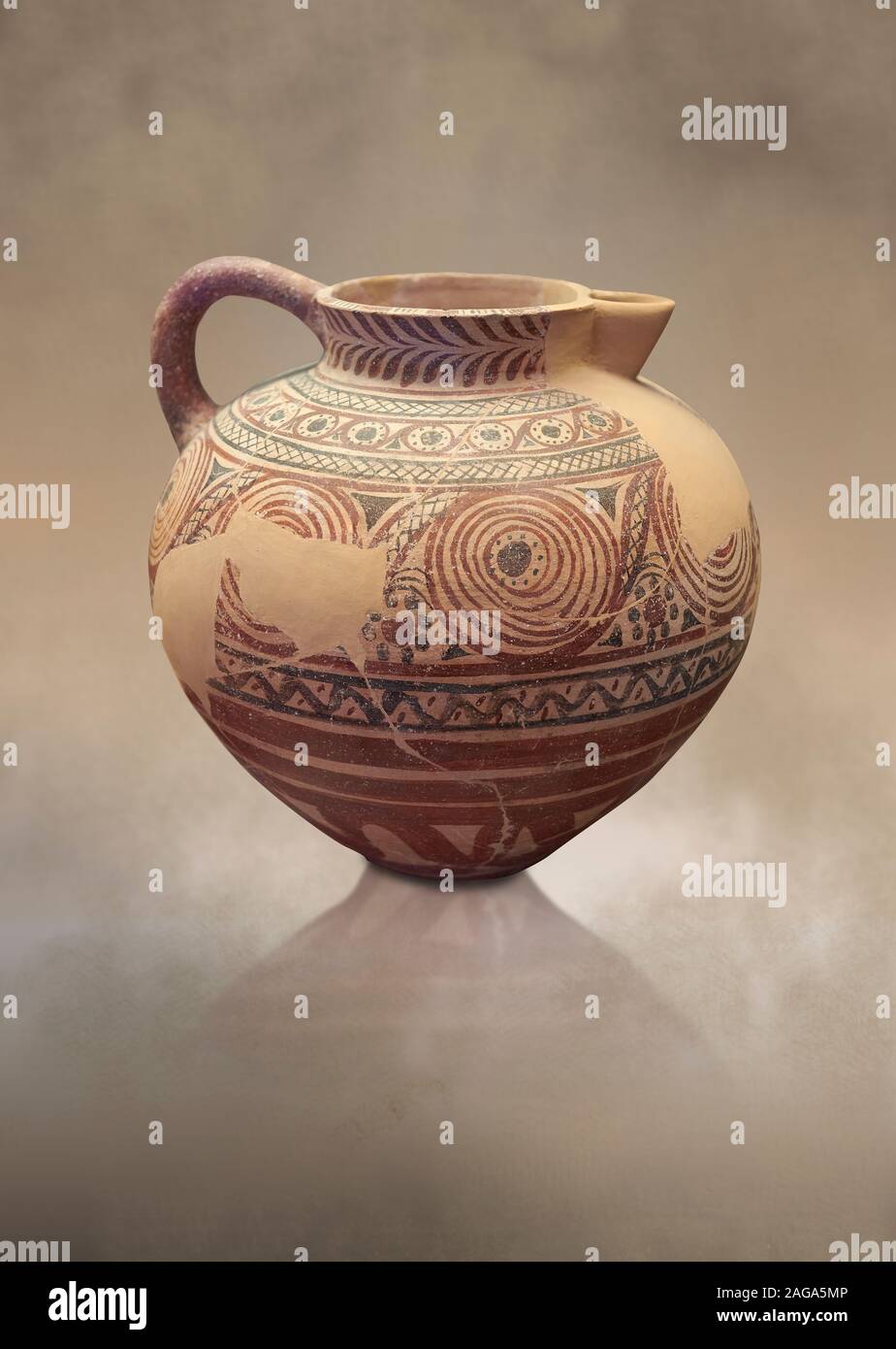 Spherical jug spiral and floral decorated. Early Cycladic I (1650-1550 BC); Phylakopi; Melos. National Archaeological Museum Athens. Cat No 5818.  Dur Stock Photo
