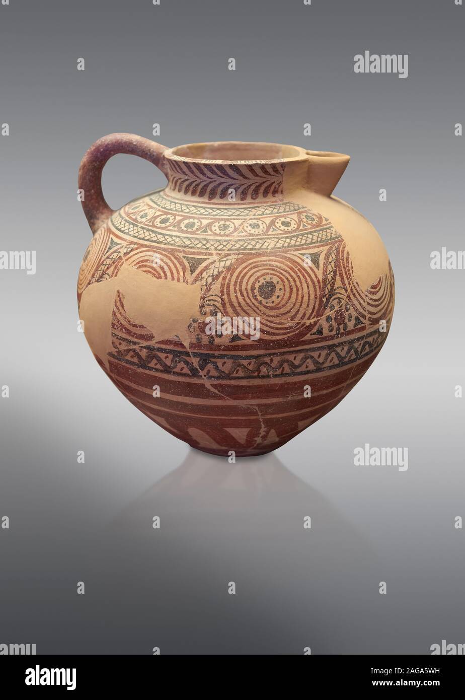 Spherical jug spiral and floral decorated. Early Cycladic I (1650-1550 BC); Phylakopi; Melos. National Archaeological Museum Athens. Cat No 5818.  Gre Stock Photo