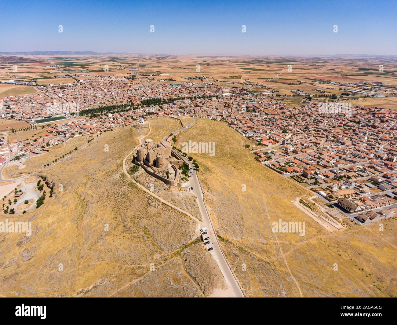 Aerial view of Don Quixote windmills. Molino Rucio Consuegra in the ...