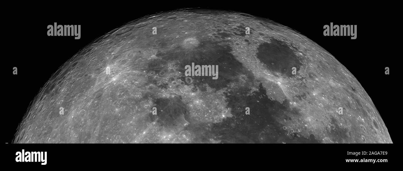 Amazing panoramic shot of the moon on a black background Stock Photo