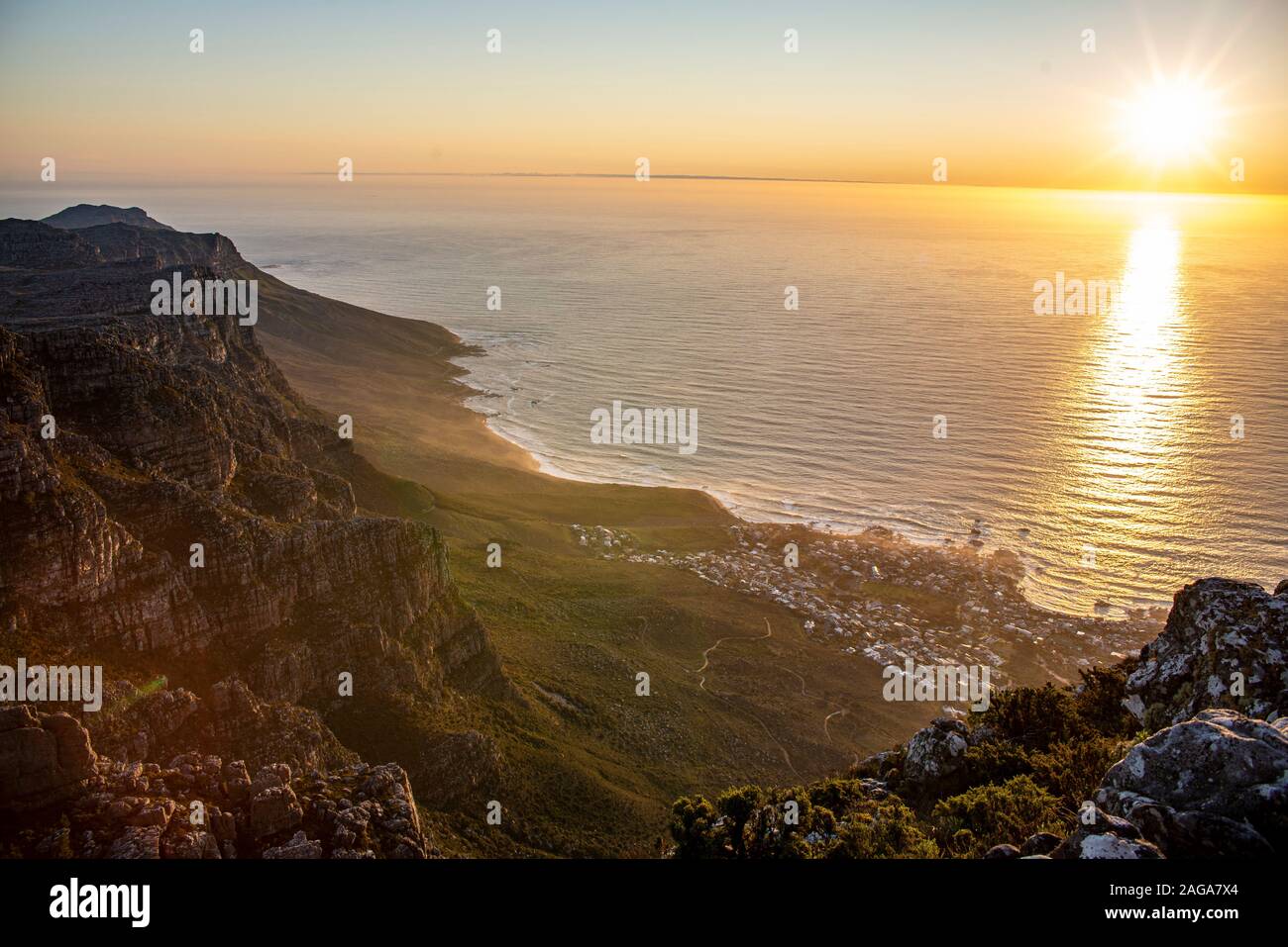Sunset at Table Mountain in Cape Town South Africa Stock Photo