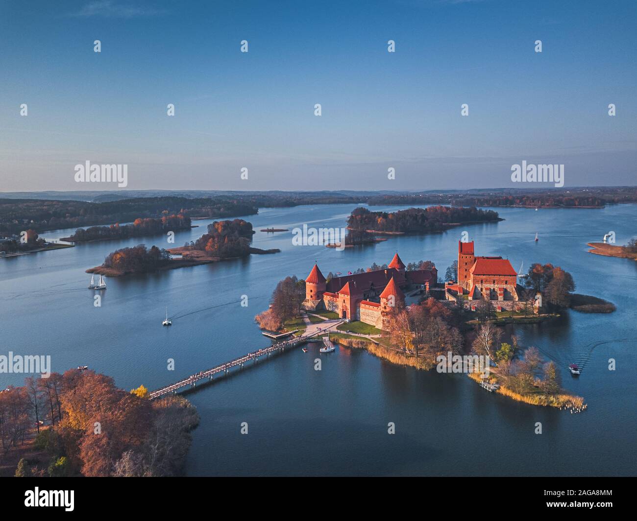 Beautiful drone landscape image of Trakai castle Stock Photo