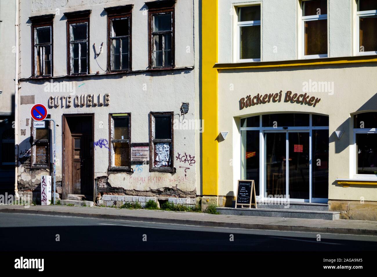 Unrenovated houses in Erfurt, Germany Stock Photo