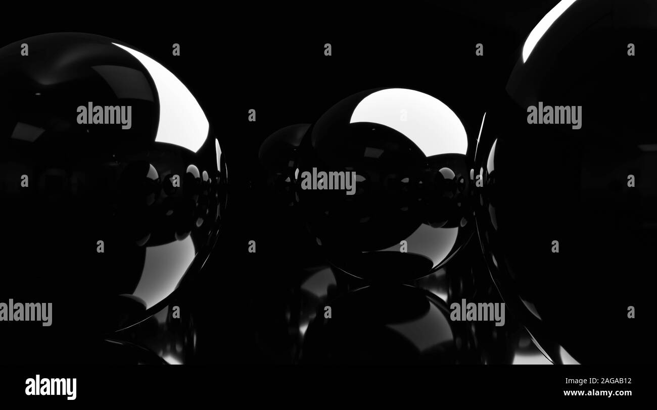 black balls with reflection macro black texture background 3d render illustration Stock Photo