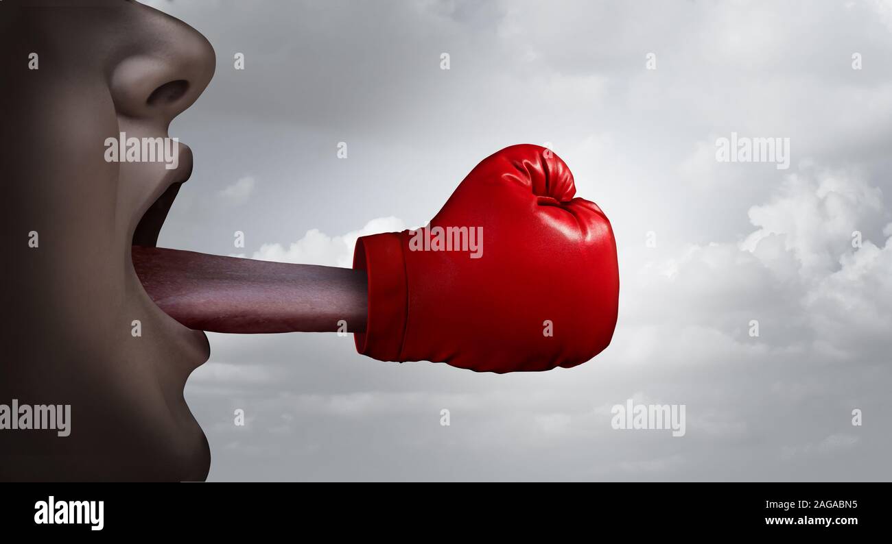 Fighting words and free speech concept  and debating or argument to defend or prosecute as a legal argument symbol or lawyer letigation idea. Stock Photo