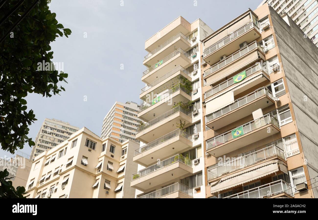 Residential apartment block, Rio de Janeiro, Brazil. Street level view