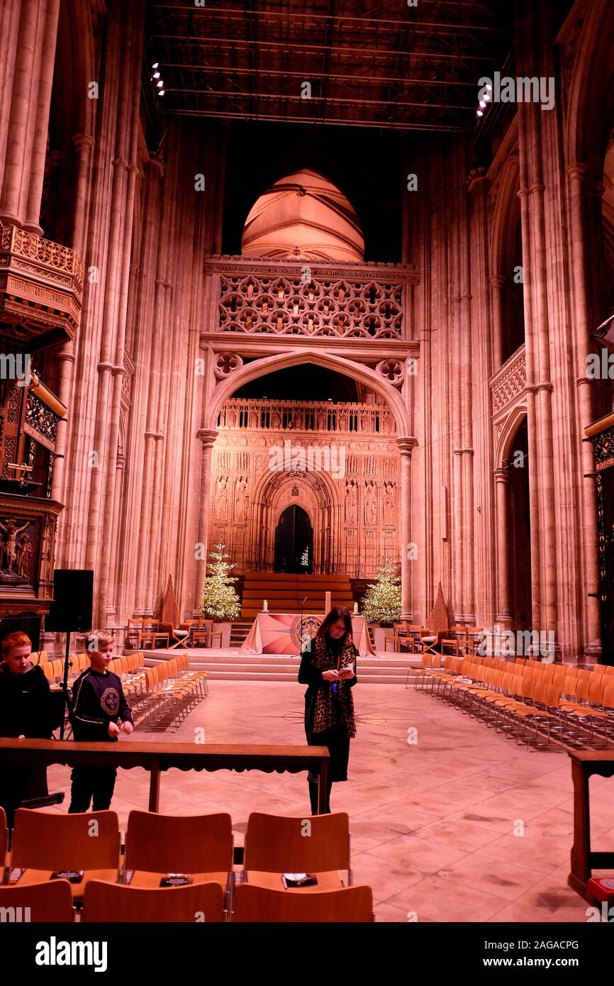 canterbury cathedral with alter christmas trees in kent county uk