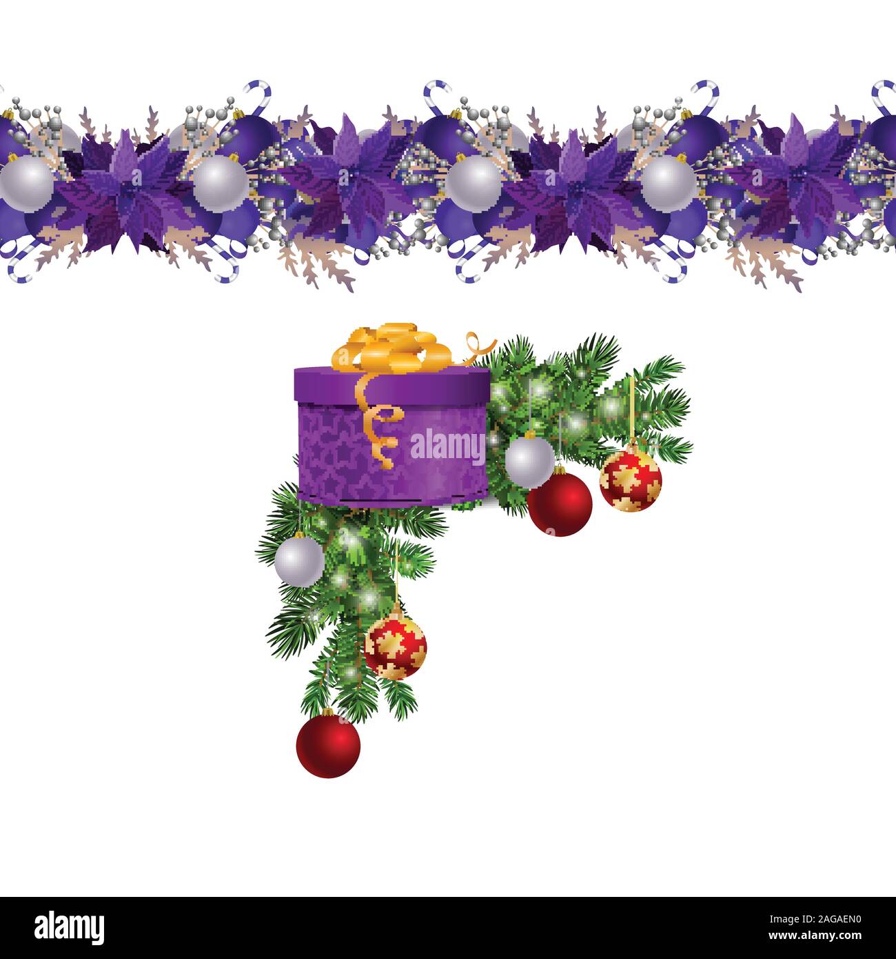 Christmas decorations with fir tree and decorations seamless border ...