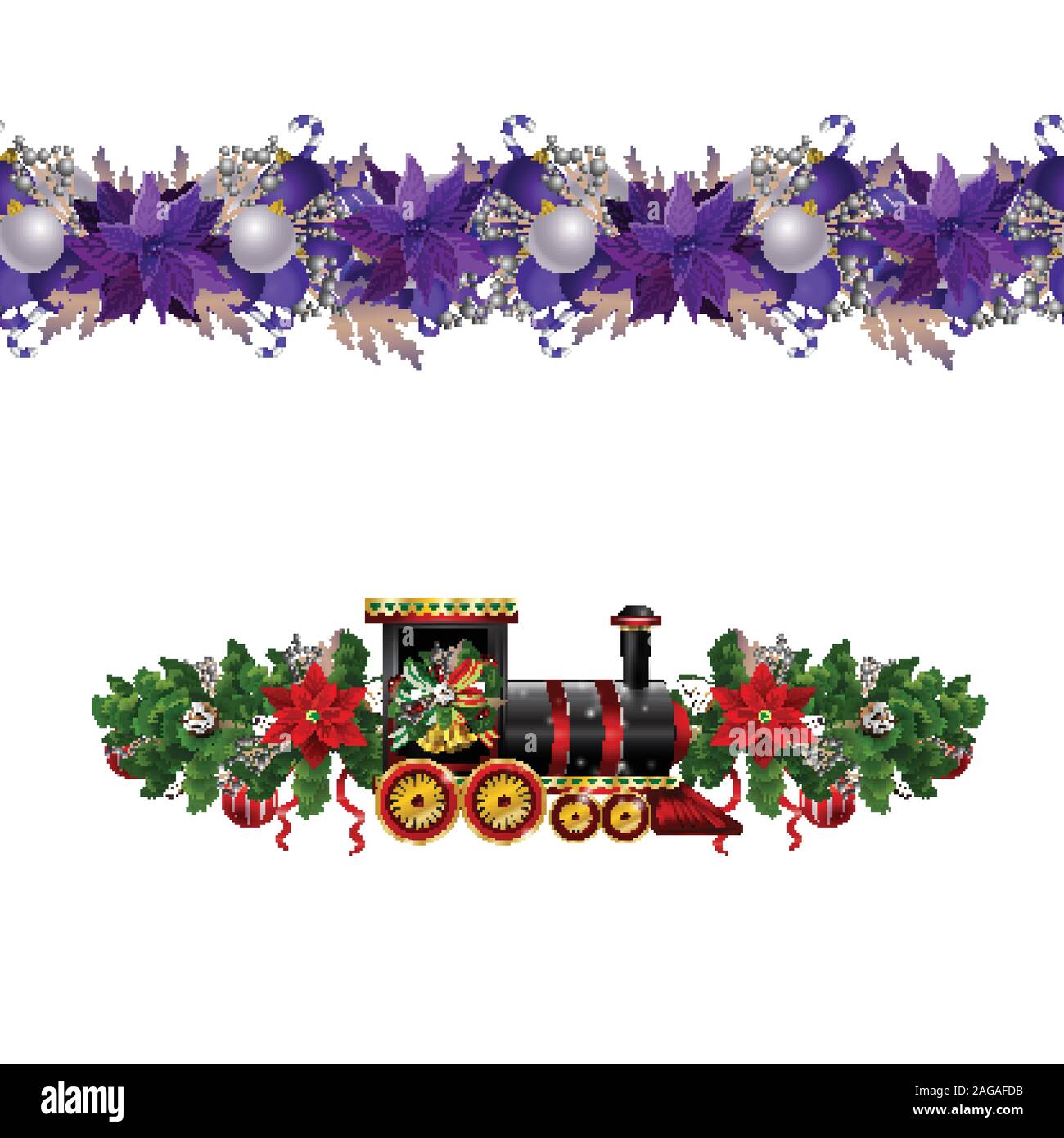 Little Christmas train seamless pattern decorated red ribbon Vector Stock Vector