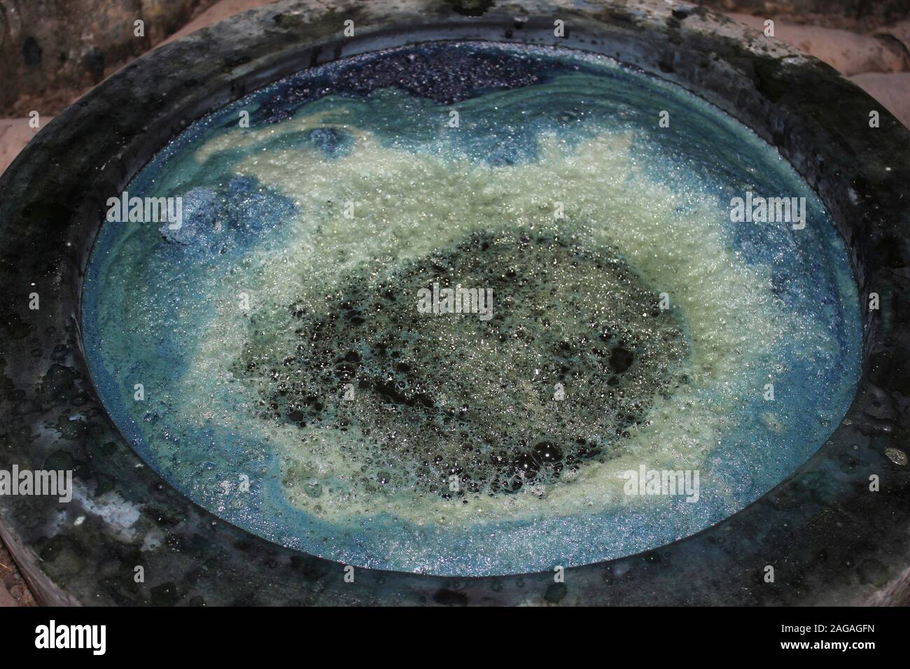 Pit for Indigo Dyeing Cloth and Yarn, Great Rann Of Kutch, Gujarat, India Stock Photo