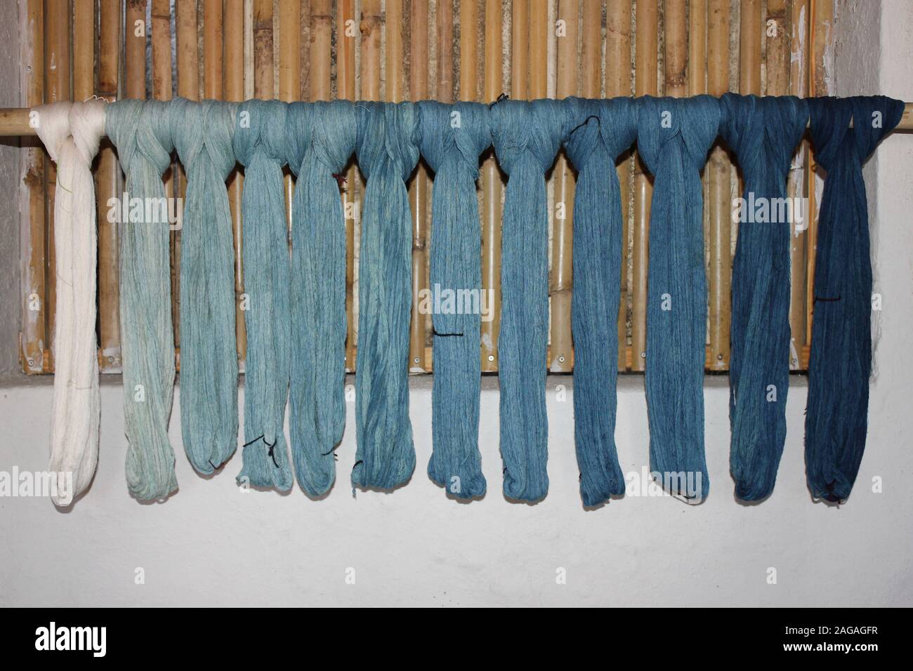 Yarn Dyed In Different Shades Of Indigo, Great Rann Of Kutch, Gujarat, India Stock Photo