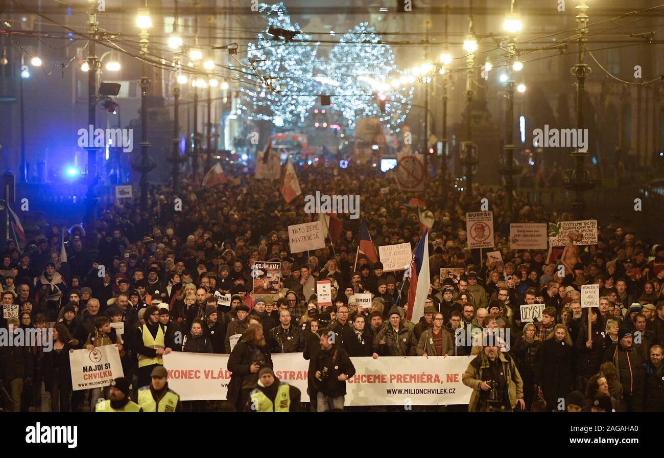 Protest march for resignation of Czech Prime Minister Andrej Babis staged by Million Moments NGO inviting opposition parties' representatives in Pragu Stock Photo