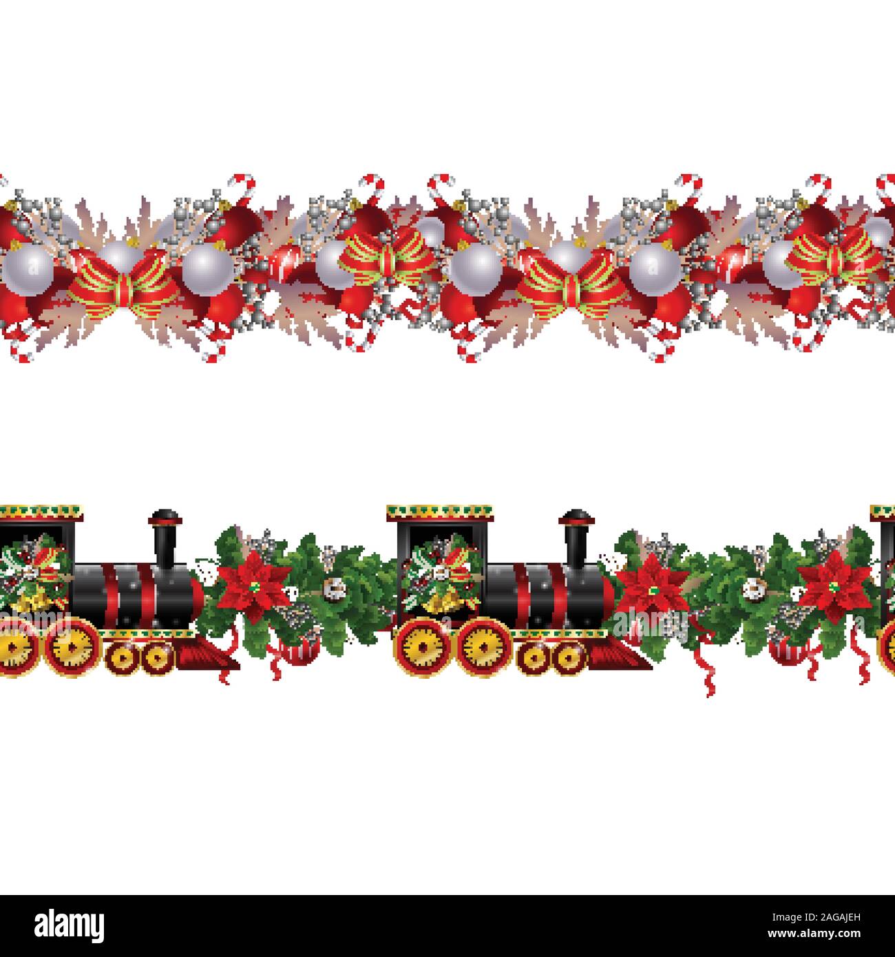 Little Christmas train seamless pattern decorated red ribbon Vector Stock Vector