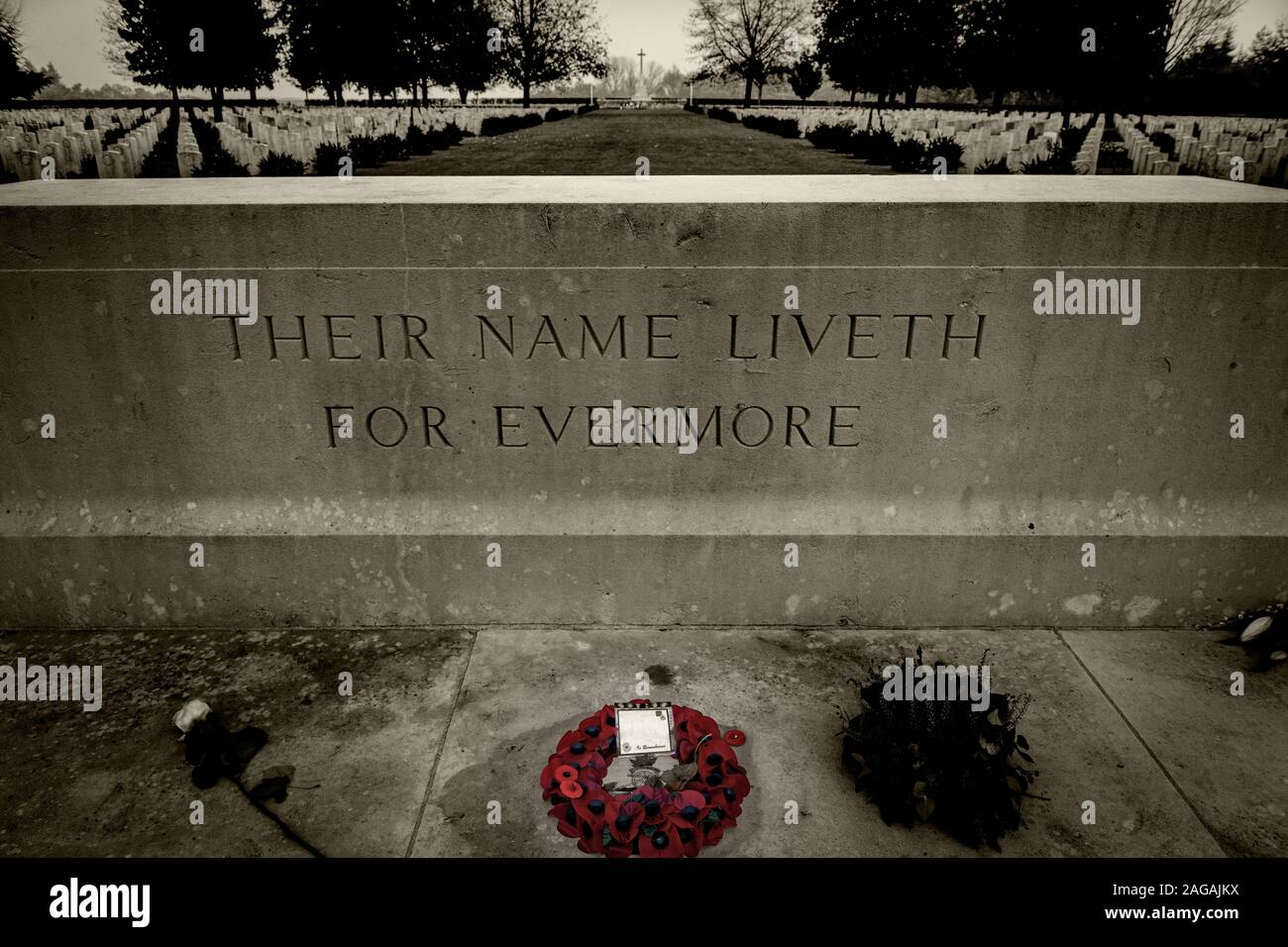 Closeup shot of the inscription on the stone in the Canadian War Cemetery in Groesbeek Stock Photo
