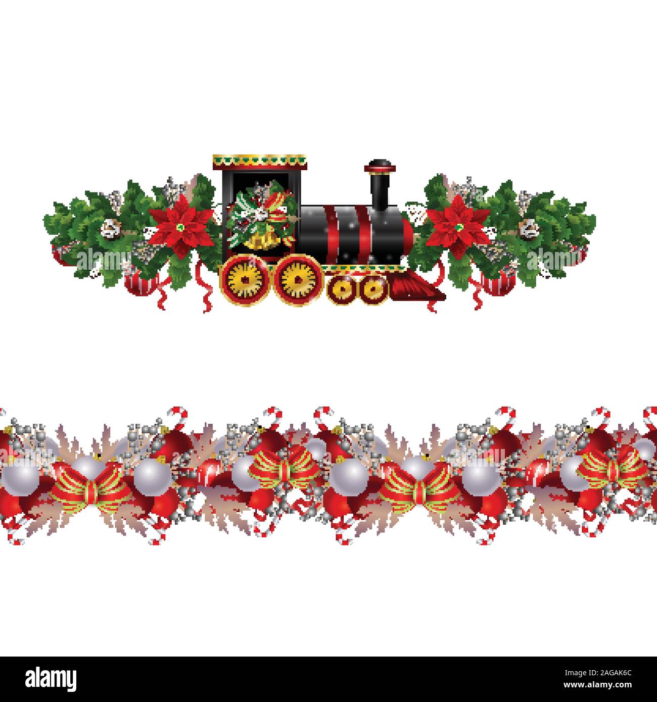 Little Christmas train seamless pattern decorated red ribbon Vector Stock Vector