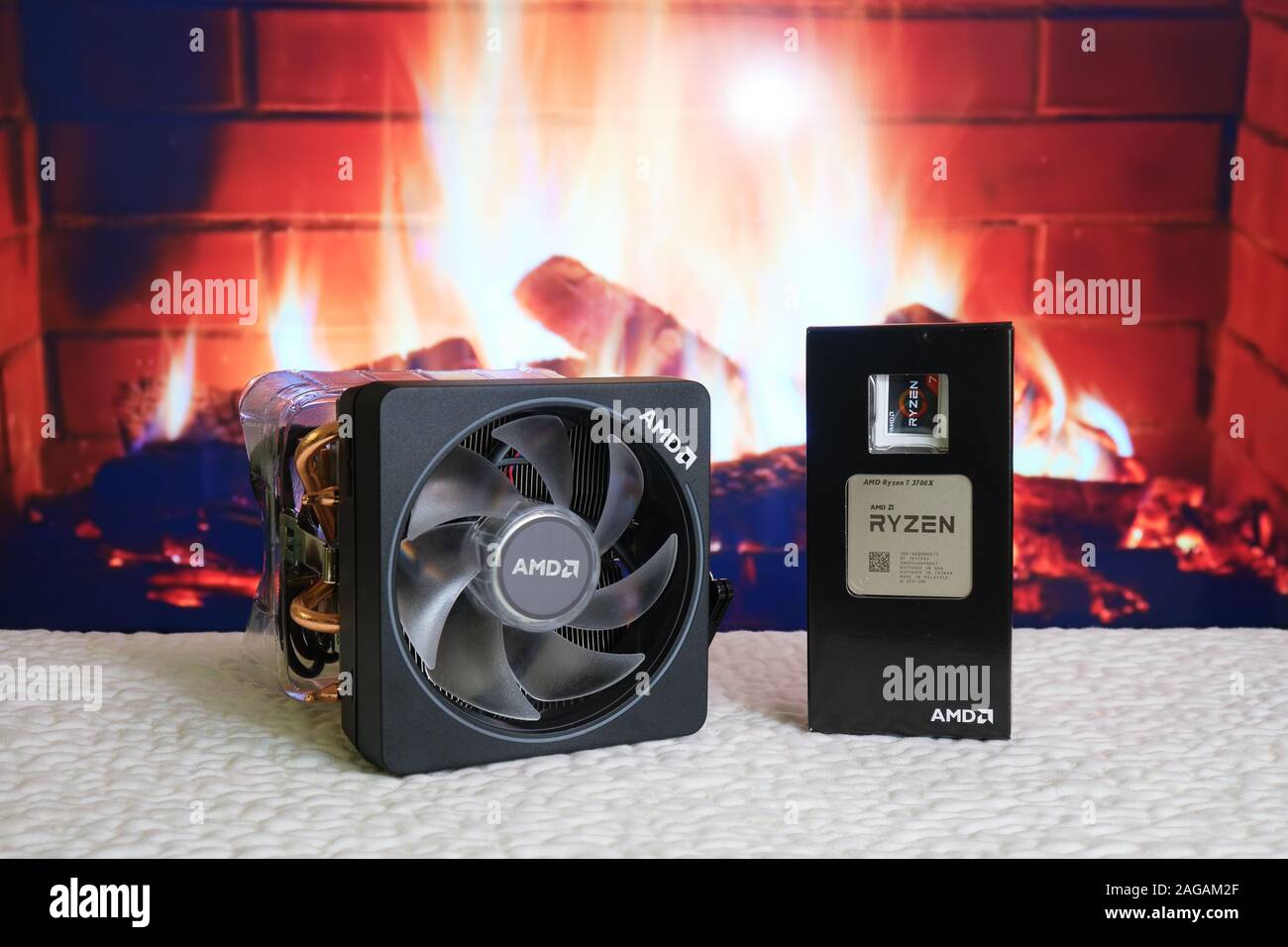 Bucharest, Romania - December 13, 2019: AMD Ryzen 7 3700X CPU processor  unit next to its big Wraith Prism cooler. Fireplace in the background Stock  Photo - Alamy