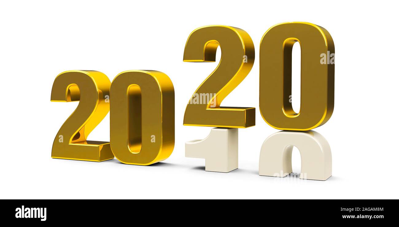 Gold 2019-2020 change represents the new year 2020, three-dimensional rendering, 3D illustration Stock Photo