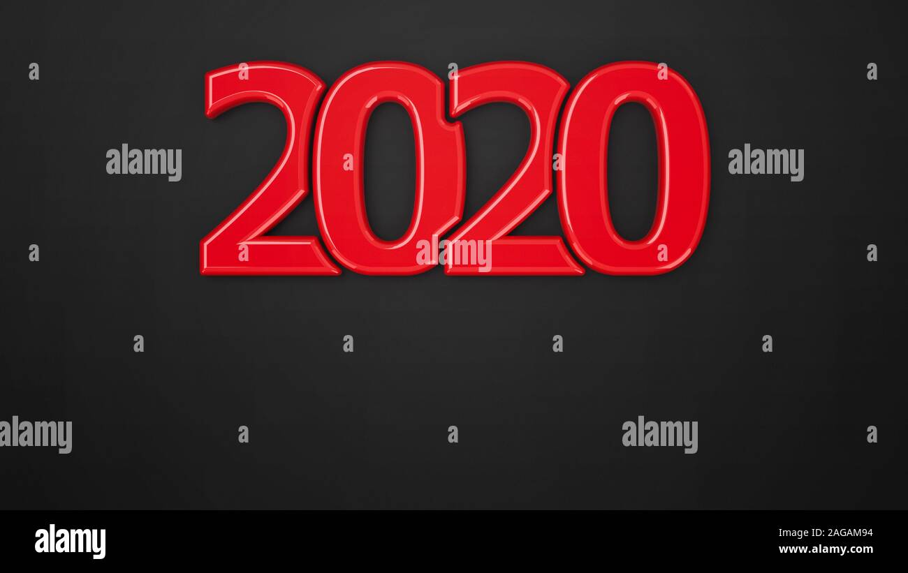 Red 2020 symbol on black background, represents the new year 2020, three-dimensional rendering, 3D illustration Stock Photo