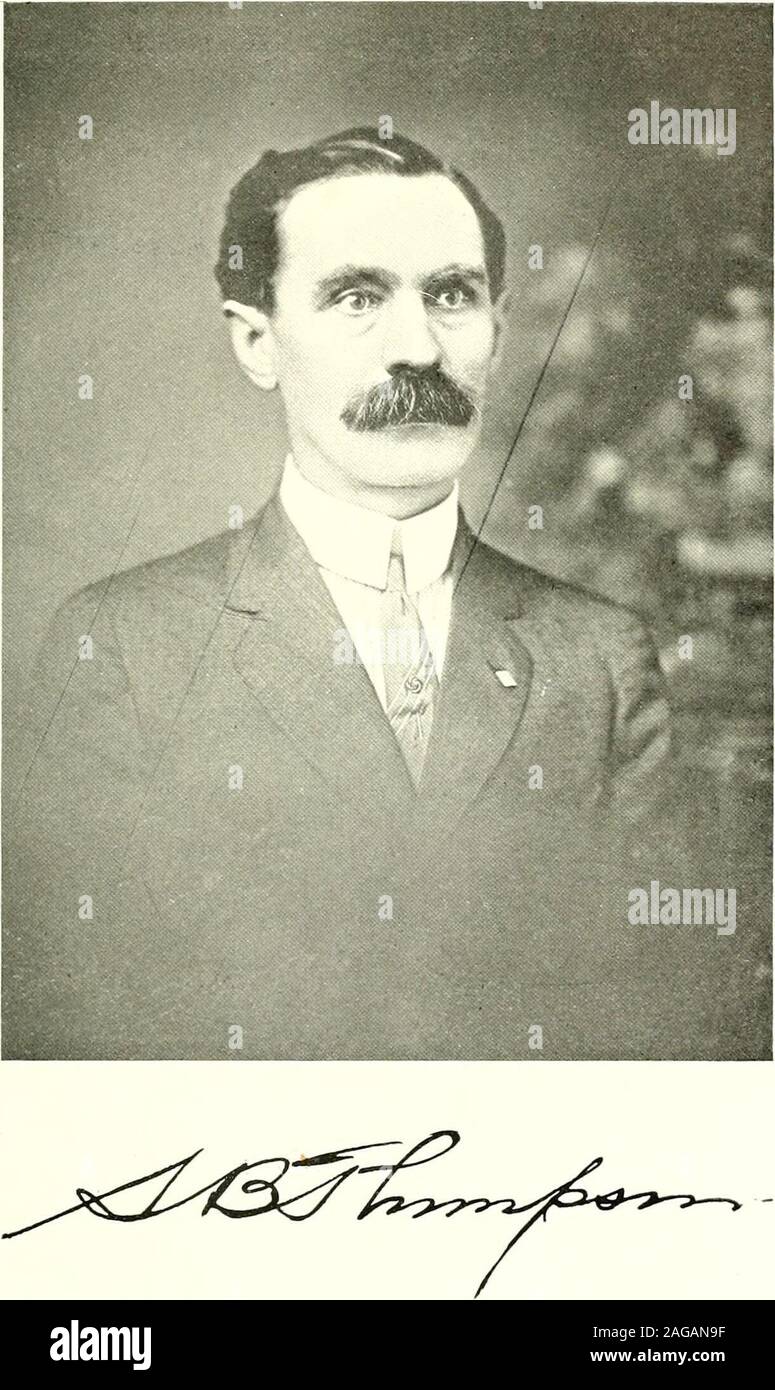 . West Virginia and its people. es W. and Homer F. (II) Stephen Blackmore. son of Francis Marion and Susan Sophia(Daniell) Thompson, was born at Spencer, West Virginia, July 5, 1867.He received his early education in the schools of Roane county, and thenattended the Normal School, and after receiving his license, taught forfive years in various schools in Roane county. He then settled in Spencer,and in 1890 was elected deputy clerk of the county court, holding thatoffice until 1898, when he resigned to become cashier of the Roane CountyBank, which position he now holds. He is a INIethodist in Stock Photo