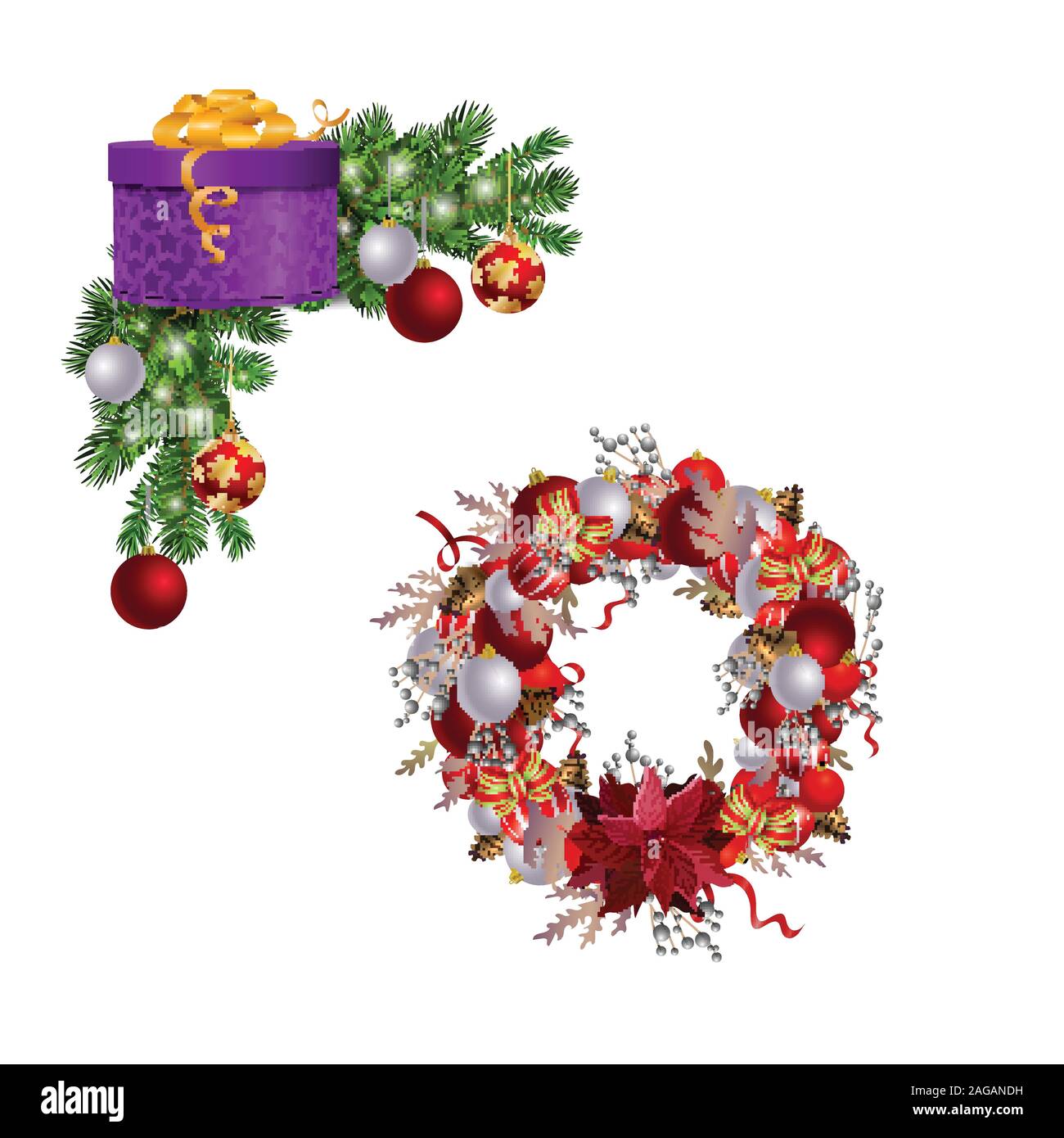 Christmas decorations with fir tree collection isolated Stock Vector ...
