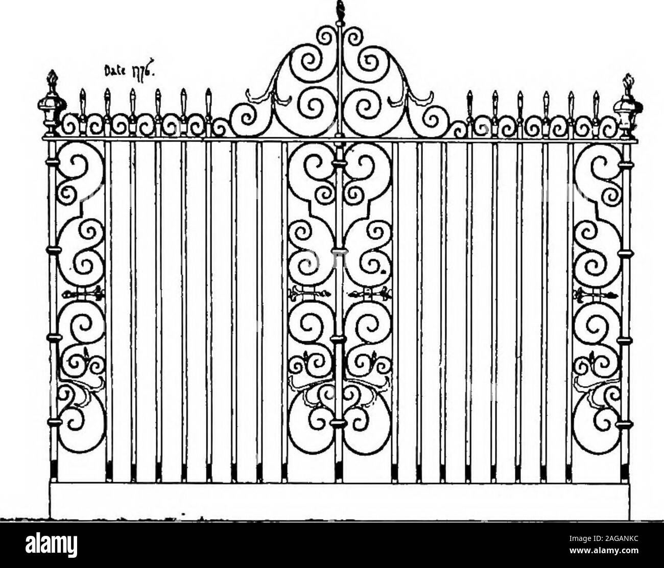 . English ironwork of the XVIIth & XVIIIth centuries; an historical & analytical account of the development of exterior smithcraft. ls of the railings in the spacious fore-court screensthat have been destroyed in such numbers in the northern,southern and eastern counties. The fine effect that resulted musthave been fully appreciated in those artistic days, and our illus-tration of the old courtyard of High Street House (Fig. 40) is a casein point. In some cases these have been preserved, for at Inwood,near Templecombe, a pergola is supported by a number of veryhigh pilasters of fine design, an Stock Photo